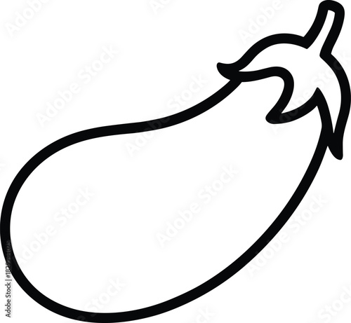 Simple outline of an eggplant with a stem and leaves perfect for a coloring book bold icon color book