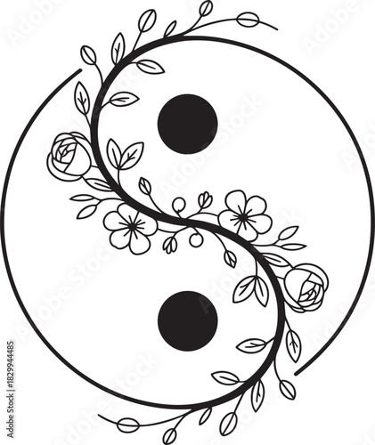 Floral yin yang vector design for balance and harmony spiritual concept artwork