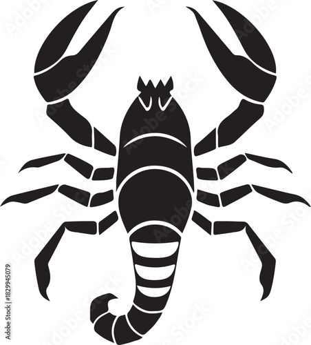 Detailed black and white illustration of a scorpion with logo sample