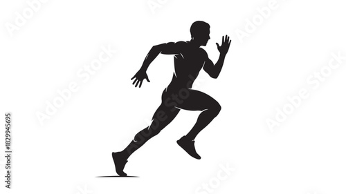 Silhouette of a muscular man running fast vector illustration of a sprinter in motion isolated on white background