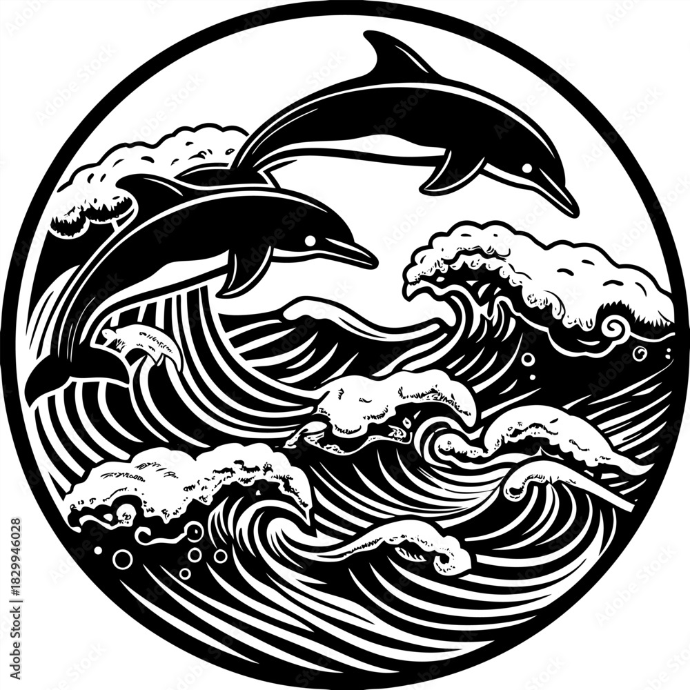 Naklejka premium Cute dolphin swimming cartoon vector icon illustration animal nature icon isolated flat vector