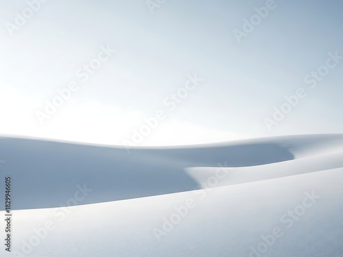 Minimalist abstract view of smooth white snow dune under bright sky