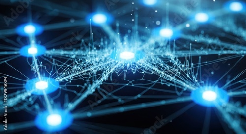 Abstract Neural Network Connection with Glowing Nodes and Interconnected Lines.