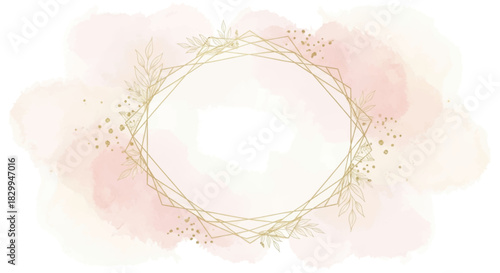 Elegant Pink Watercolor Frame with Golden Glitter Wreath Design