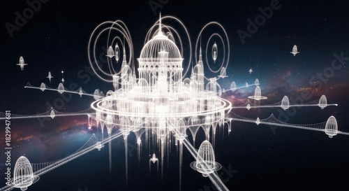 Futuristic Cityscape - A Glowing Architectural Marvel in the Digital Realm.