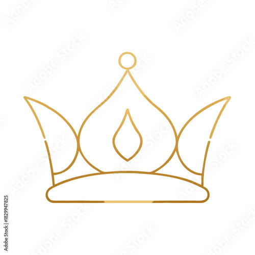 Golden crown outline with teardrop gem shape in linear style