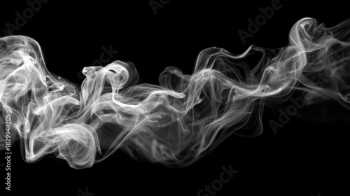 A captivating display of wispy white smoke gracefully swirling on a dark background, creating an abstract and creative visual.