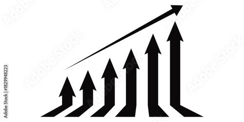 Green Upward Arrow Growth Icons – Business Profit, Progress & Rising Bar Chart Vector Set