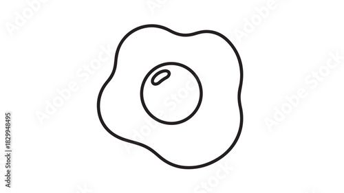 Fried Egg Line Art Illustration Isolated on White Background
