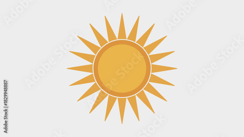 A simple illustration of a yellow sun with spiky rays on a plain white background in cartoon style