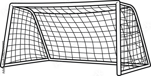 Soccer goal net isolated, football goalpost with netting, empty soccer goal frame, sports equipment, outdoor soccer field, goal area