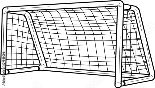 Soccer goal with net, football goalpost frame, empty soccer goal, sports equipment, outdoor soccer field, soccer goalpost netting, football goal area
