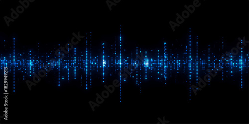 Abstract sound wave illustration: a digital graph of audio frequency lines on a blue background using vector technology for design