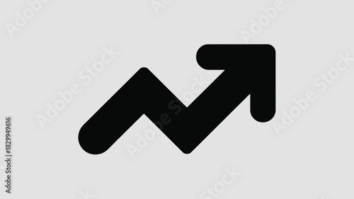 A black arrow pointing upwards with a zig zag line on a light gray background in a simple design