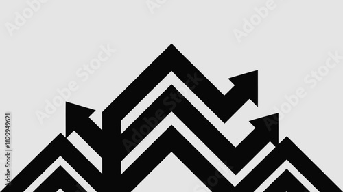 Abstract black arrows pointing upwards on a white background creating a dynamic and modern design effect
