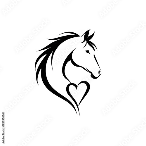Elegant horse silhouette with heart design illustrating love for horses