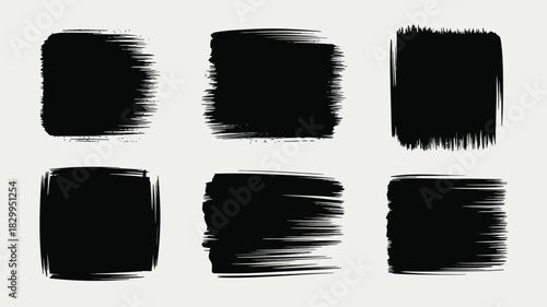 Six black brush stroke squares arranged in two rows on a plain white background in a vector format