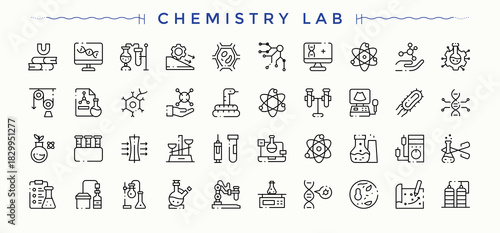 Chemistry Lab icon. Biology line icon set. It contains symbols to laboratory, chemical, chemist, scientist, analysis, chemistry, experiment and more. Editable stroke.