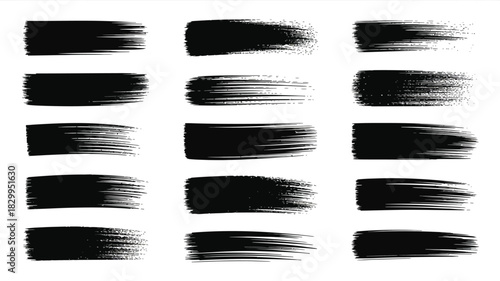 A collection of twelve black brush strokes on a white background arranged in a grid pattern design