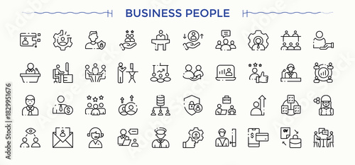 Business People related icon set. Man web icons pack. Outline icons collection. Management linear icon collection. Editable stroke vector art.