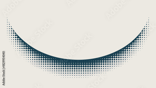 A curved line of dark blue halftone dots fading out against a light gray background illustration art