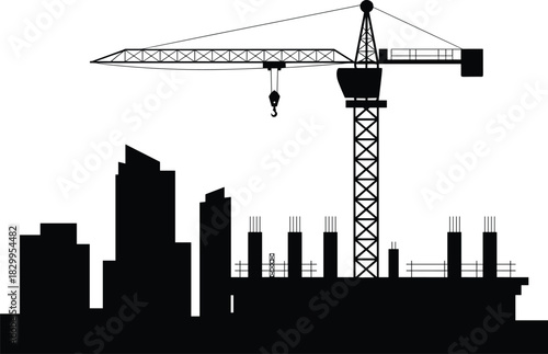 Tower crane at construction site, urban city development, high rise building construction, modern architecture, industrial infrastructure, skyline growth project