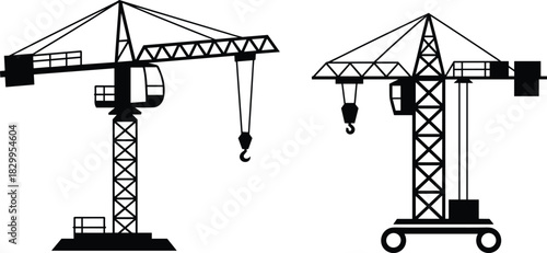Tower crane silhouette, construction equipment, heavy machinery, building site tools, industrial crane, lifting hook, construction industry, steel framework, site safety, mechanical crane