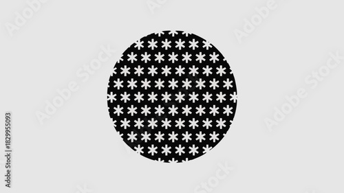 A black circle filled with white asterisk patterns on a light gray background in a simple design