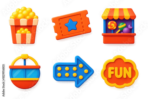 Set of cartoon icons for a theme park