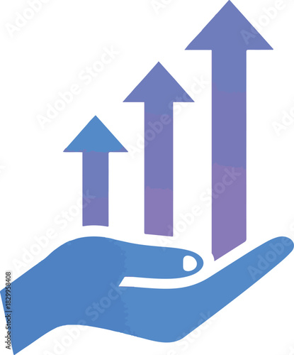Hand holding up three ascending arrows with a watercolor gradient effect symbolizing growth and success