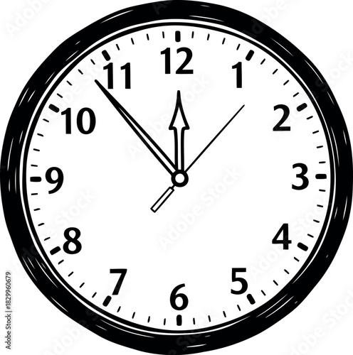 Classic analog wall clock showing nearly midnight or noon