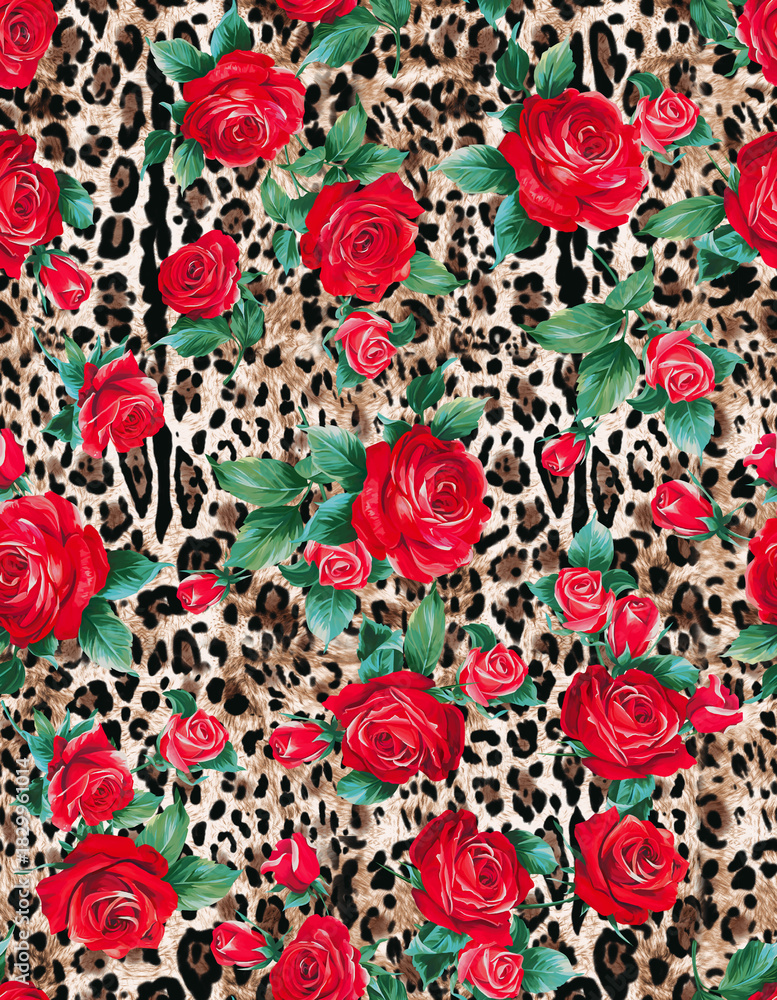 Fototapeta premium seamless pattern with watercolor flowers and leaves