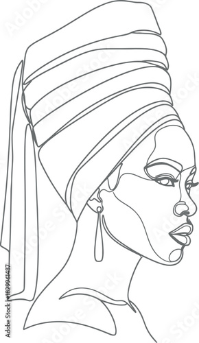 Elegant line art portrait of a woman wearing a turban