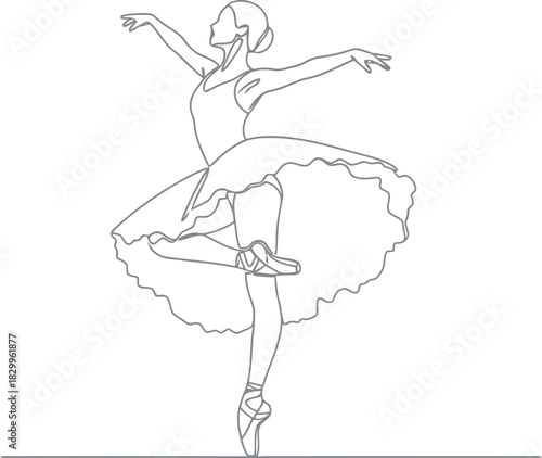 Elegant ballerina performs graceful dance in simple line art