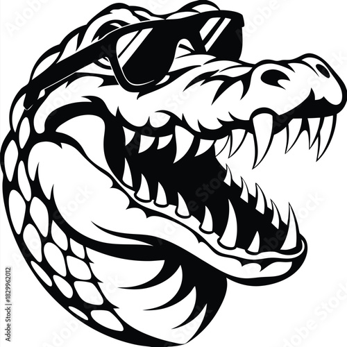Monochrome showcases a cool crocodile wearing shades and revealing sharp teeth