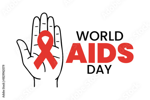 WORLD AIDS DAY, Hands holding red ribbon symbol for AIDS awareness