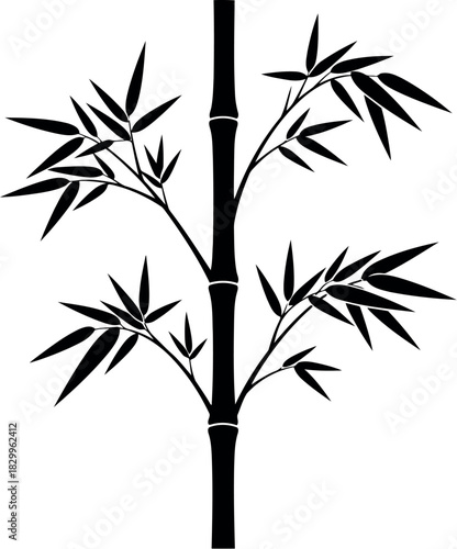 Elegant black silhouette of a bamboo plant with leaves