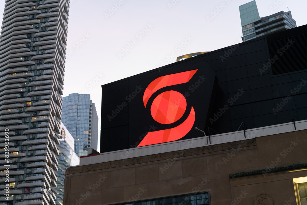 Fototapeta premium Scotiabank Arena logo sign at 40 Bay St, Toronto
