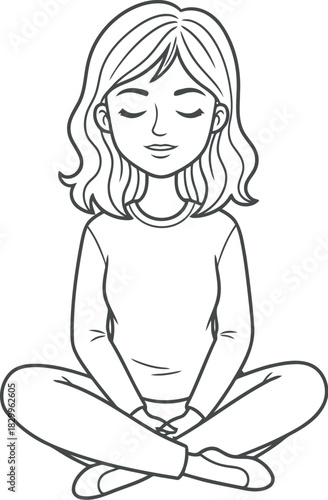 Young girl meditating in lotus pose with eyes closed