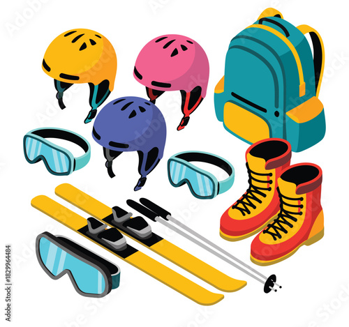 Winter Sports Gear Sara Daw � Isometric Equipment Set for Skiing & Snow Adventure