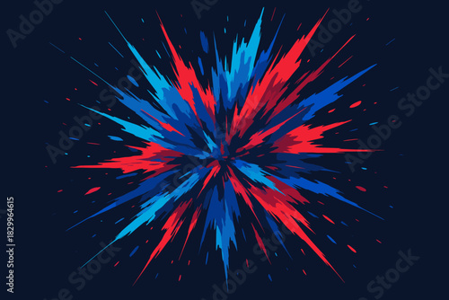 Abstract Color Explosion. Artistic abstract digital explosion in vibrant shades of blue and red, dynamic vector illustration and
