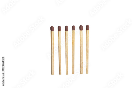 Row of wooden matches on transparent background
