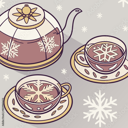 tea, cup, coffee, vector, food, vintage, drink, illustration, cafe, flower, design, card, pattern, breakfast, hot, pot, kitchen, beverage, decoration, party, art, cake, menu, silhouette