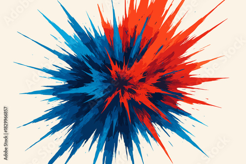 Abstract Color Explosion. Artistic abstract digital explosion in vibrant shades of blue and red, dynamic vector illustration and