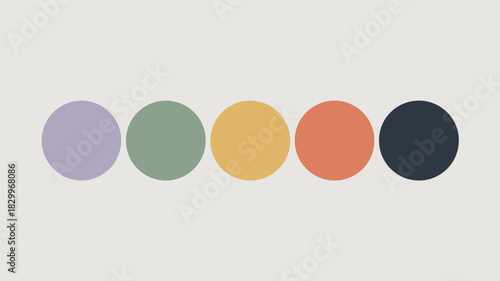 A simple arrangement of five colored circles in a row on a light background, minimalist design style