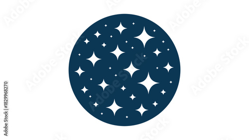 A dark blue circle filled with various sizes of white stars scattered across the entire circular shape