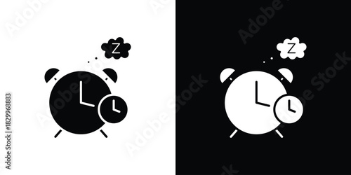 Alarm snooze icons editable flat black and white icons pack. Vector EPS10