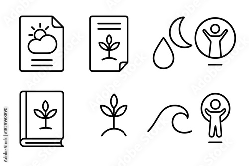 Seasonal Tradition Icons. Line style icons of Seasonal Traditions: Weather Forecast, Planting Schedule, Tide Table, Folk Practices