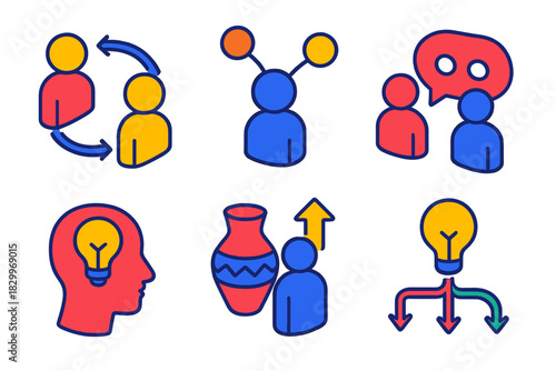 Cultural Evolution Icons. Isometric vector illustration set Cultural evolution: peer-to-peer communication, cultural trait