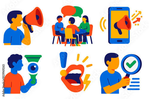 Rumor Transmission Isometrics. Isometric vector illustration set Psychology of rumor transmission: spreading messages, group